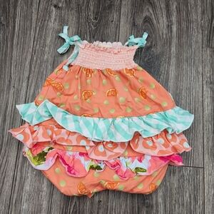 Matilda Jane Orange Eclair Bubble Romper Size 6-12 M